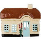 Hus t/fyrfadslys Ebeltoft lyseblå dør stokroser thumbnail