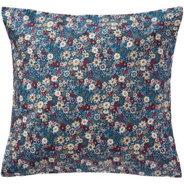 Pudebetræk blå m/off white, røde, blå og rosa blomster